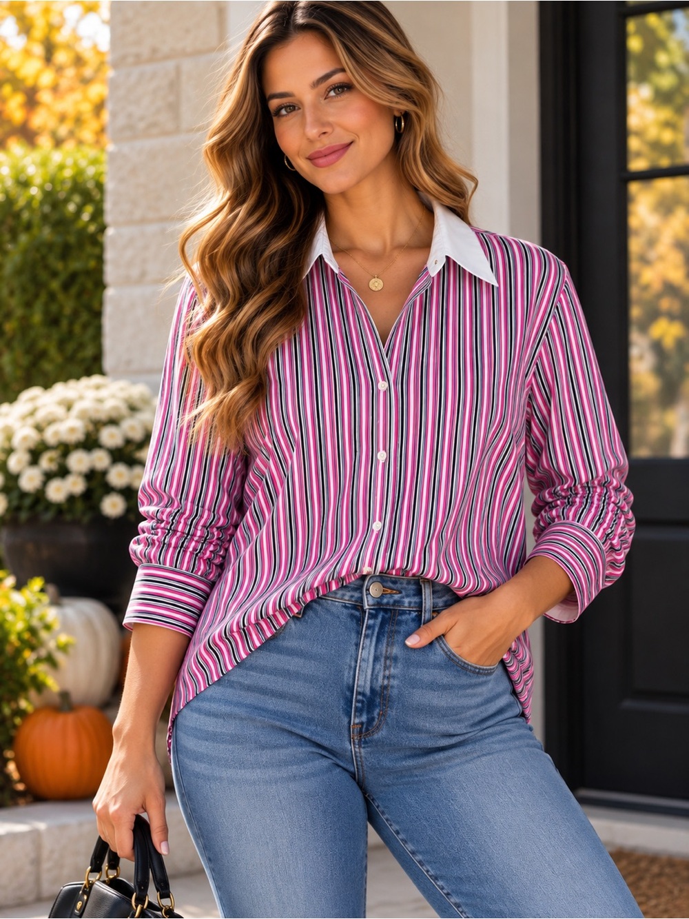 Lauren Ralph Lauren Pink Striped Button-Down Shirt NWT